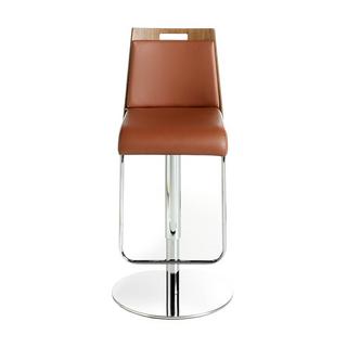 ANGEL CERDA Tabouret pivotant en similicuir marron et noyer  
