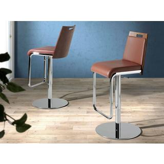 ANGEL CERDA Tabouret pivotant en similicuir marron et noyer  