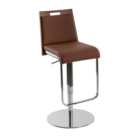 ANGEL CERDA Tabouret pivotant en similicuir marron et noyer  