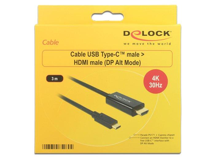 DeLock  DeLOCK 85260 câble vidéo et adaptateur 3 m USB Type-C HDMI Noir 