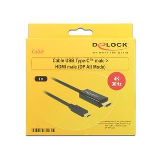 DeLock  DeLOCK 85260 câble vidéo et adaptateur 3 m USB Type-C HDMI Noir 