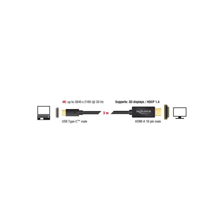DeLock  DeLOCK 85260 cavo e adattatore video 3 m USB tipo-C HDMI Nero 