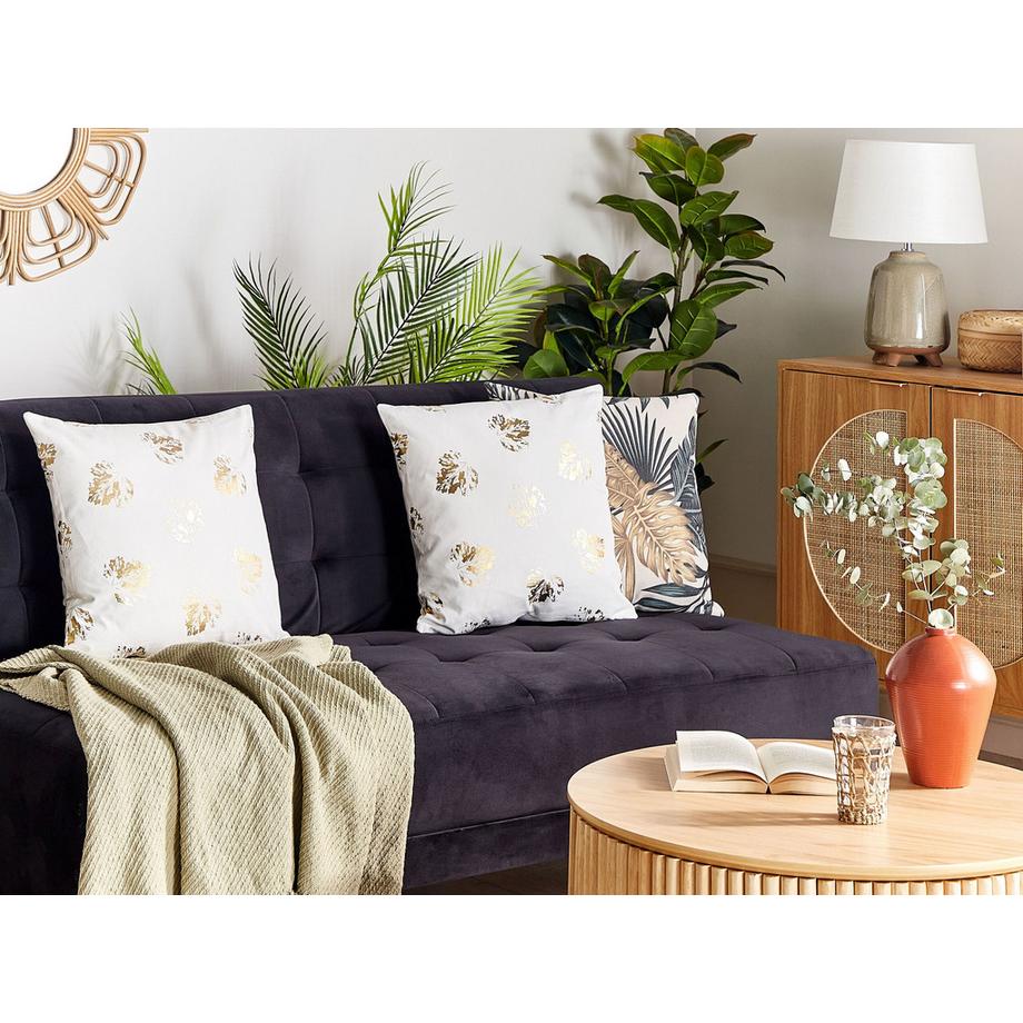 Beliani Dekokissen 2er Set aus Samtstoff Glamourös GOLDENROD  