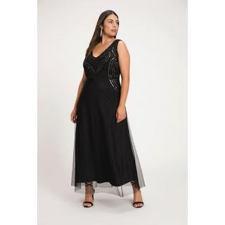 Ulla Popken  Robe maxi, doublée, perles, décolleté en V, sans manches 