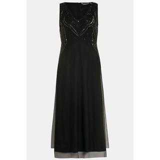 Ulla Popken  Robe maxi, doublée, perles, décolleté en V, sans manches 