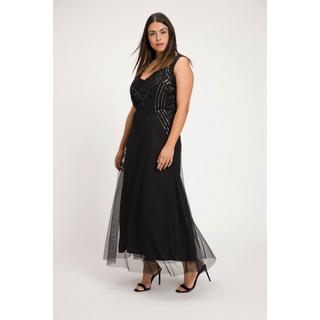 Ulla Popken  Robe maxi, doublée, perles, décolleté en V, sans manches 