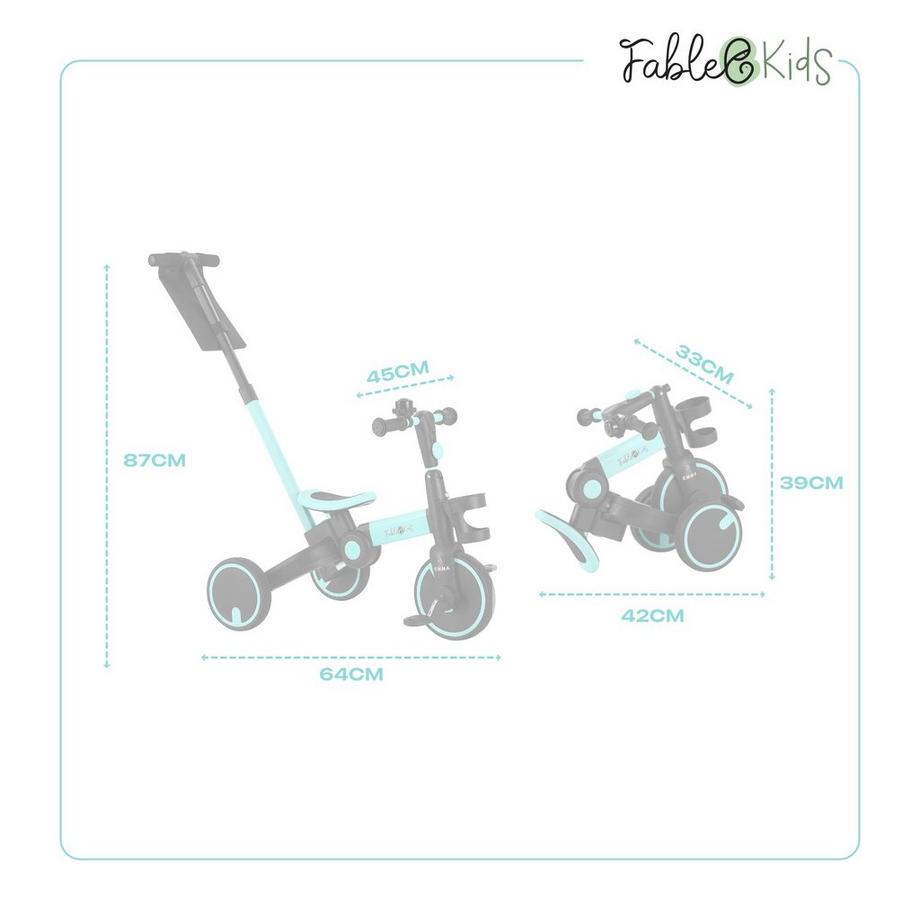 FableKids  Triciclo 7in1 per Bambini per L'apprendimento della Bicicletta 