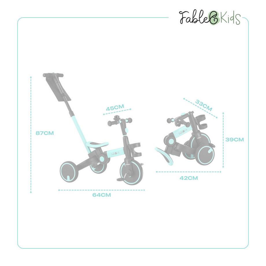 FableKids  Triciclo 7in1 per Bambini per L'apprendimento della Bicicletta 
