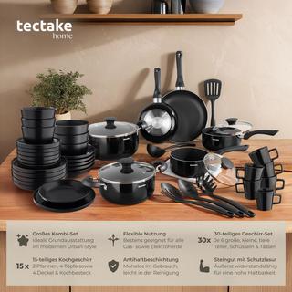 Tectake Set de cuisine UNA et VARESE service de vaisselle en grès émaillé  