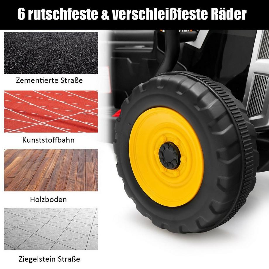 B2X  12 V Kinder Traktor mit Abnehmbarem Anhänger & Fernbedienung Elektrisches Spielzeugauto Schwarz 