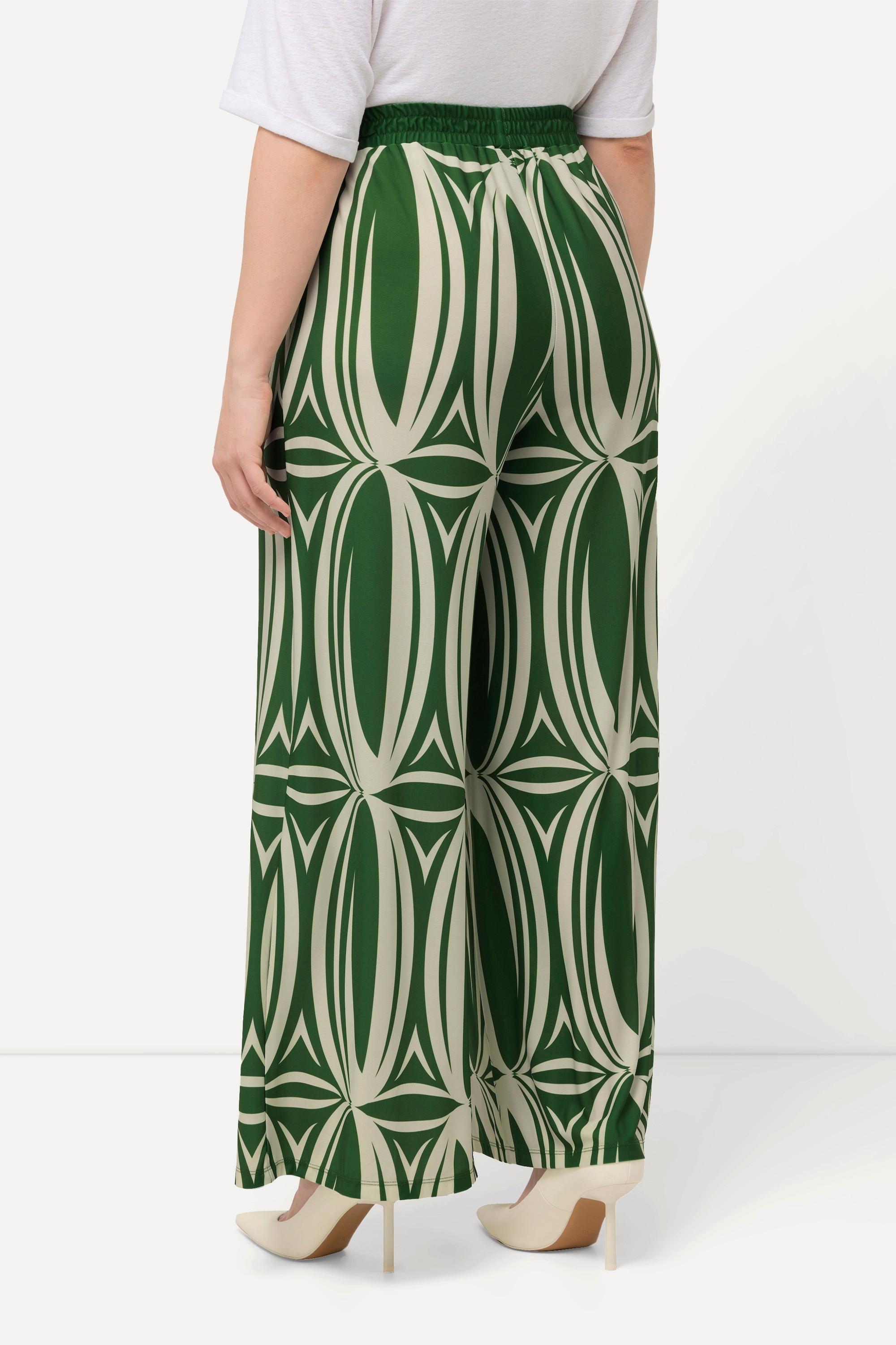 Ulla Popken Culottes Jersey Stampa Grafica Gamba Larga Cintura Elastica  