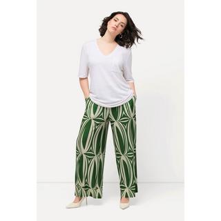 Ulla Popken Culottes Jersey Stampa Grafica Gamba Larga Cintura Elastica  