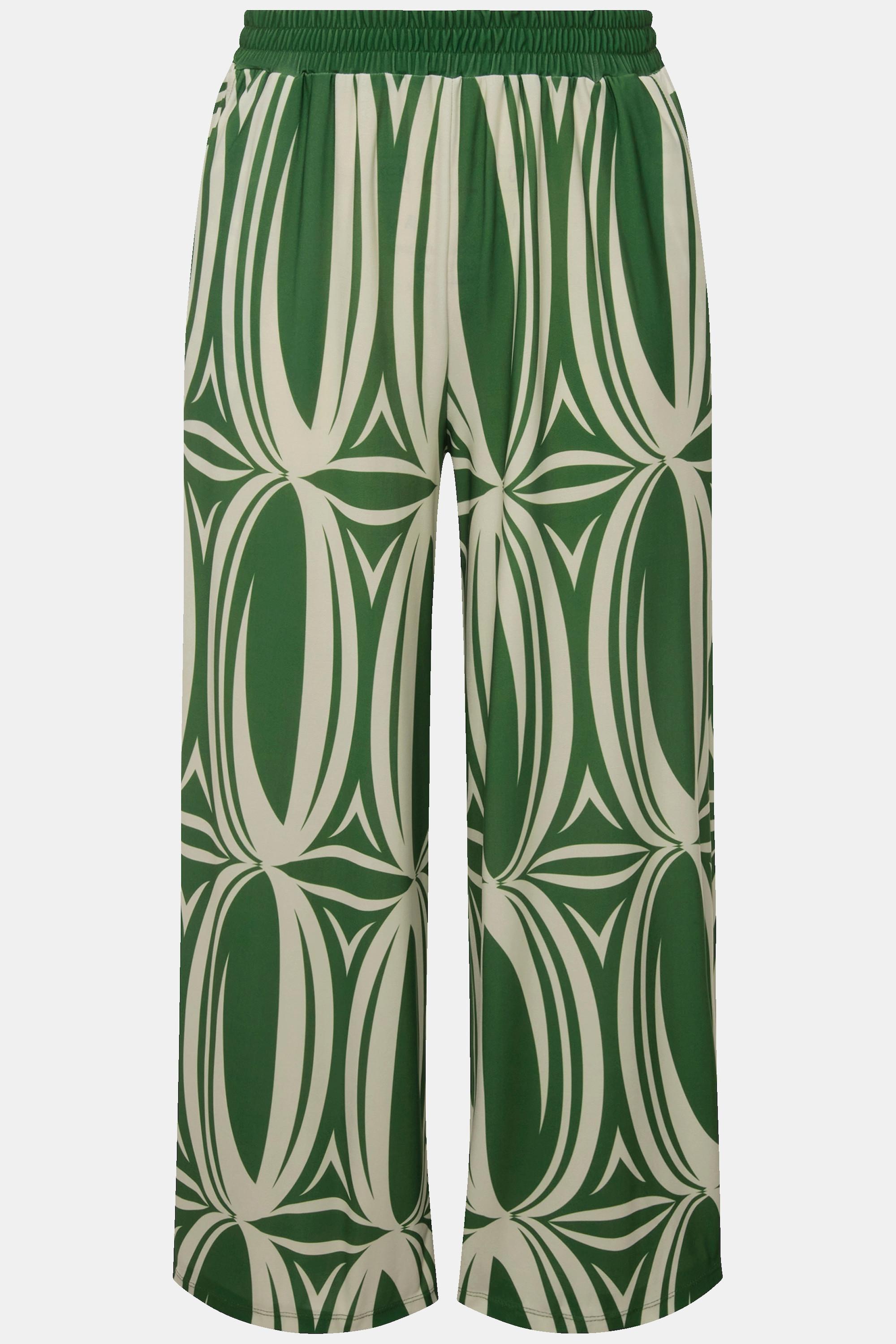 Ulla Popken Culottes Jersey Stampa Grafica Gamba Larga Cintura Elastica  