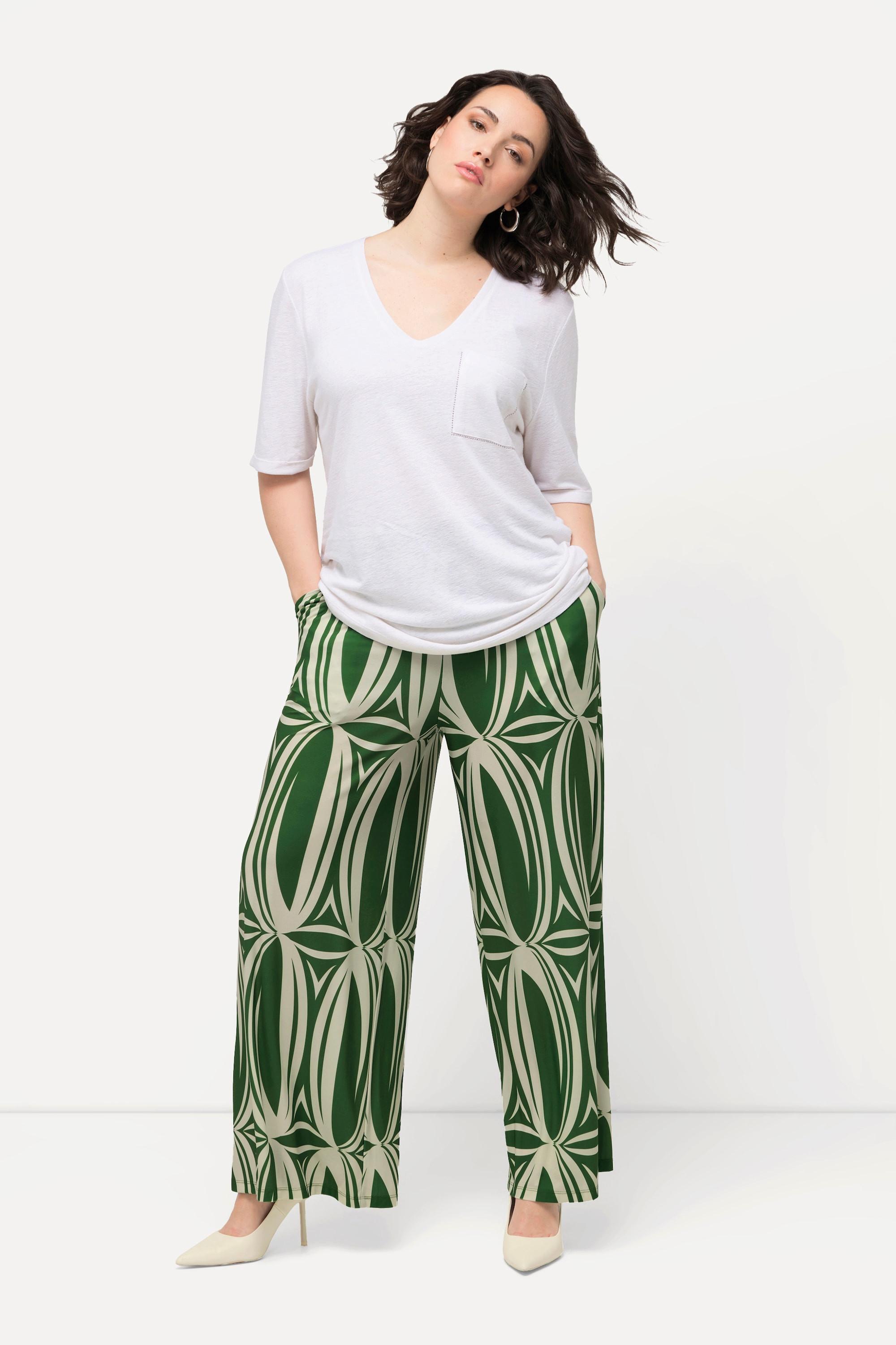 Ulla Popken Culottes Jersey Stampa Grafica Gamba Larga Cintura Elastica  