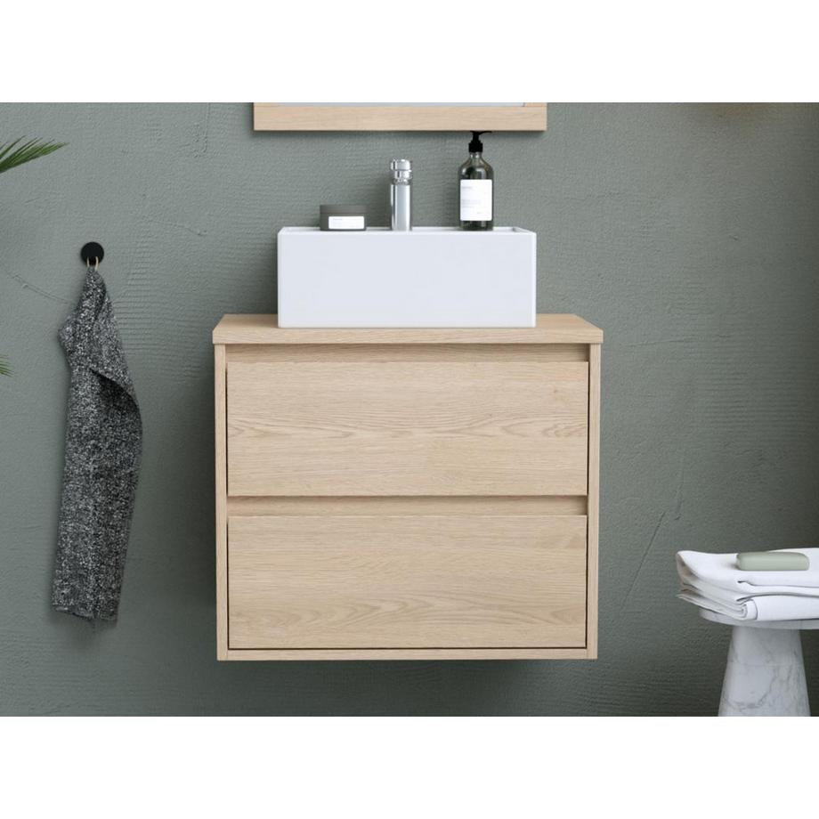 Vente-unique Meuble de salle de bain suspendu avec vasque à poser - Placage chêne - 60 cm - MILIPAM  