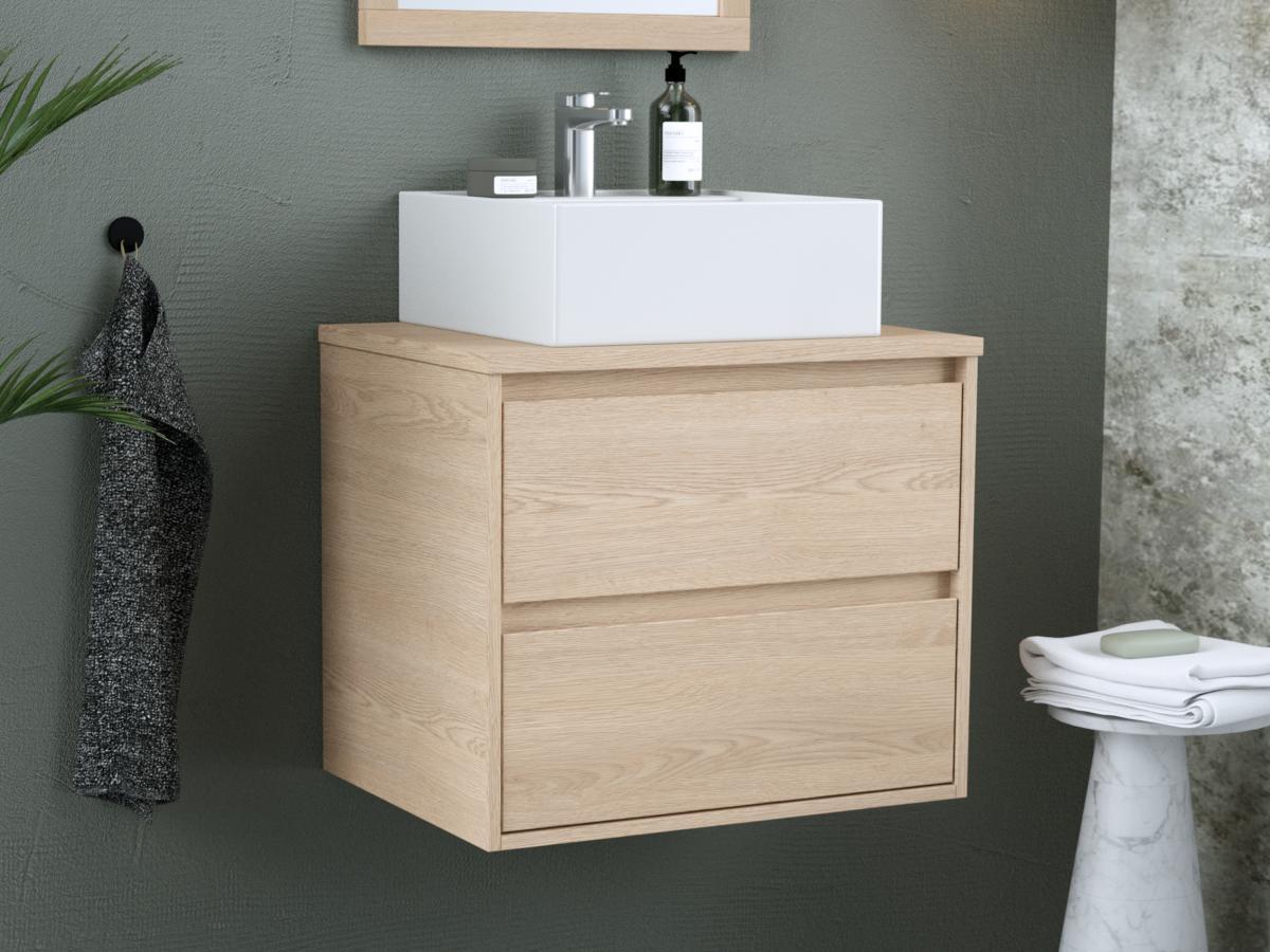 Vente-unique Waschbeckenunterschrank hängend mit Aufsatzwaschbecken - 60 cm - Eichenholzfurnier - MILIPAM  