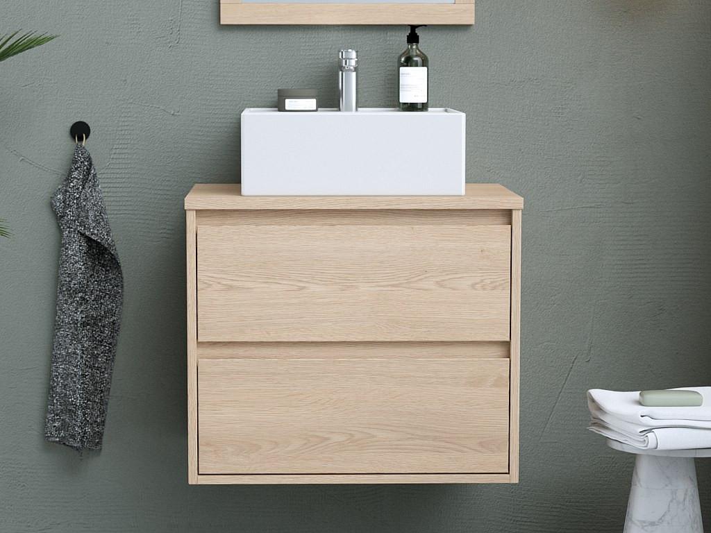 Vente-unique Waschbeckenunterschrank hängend mit Aufsatzwaschbecken - 60 cm - Eichenholzfurnier - MILIPAM  