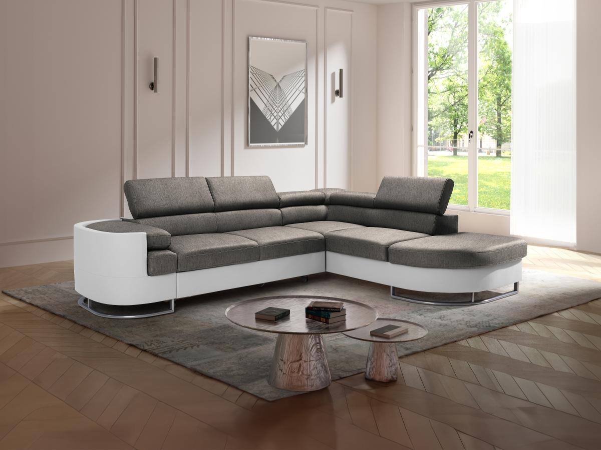 Vente-unique Divano letto in Similpelle Bianco e Grigio - Angolo a destra - MYSEN II  