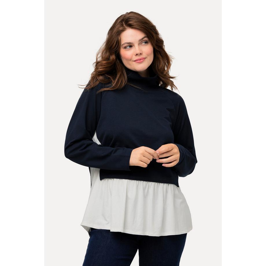 Ulla Popken Sweat-shirt Effet Superposé Col Montant Manches Longues Coton Bio  