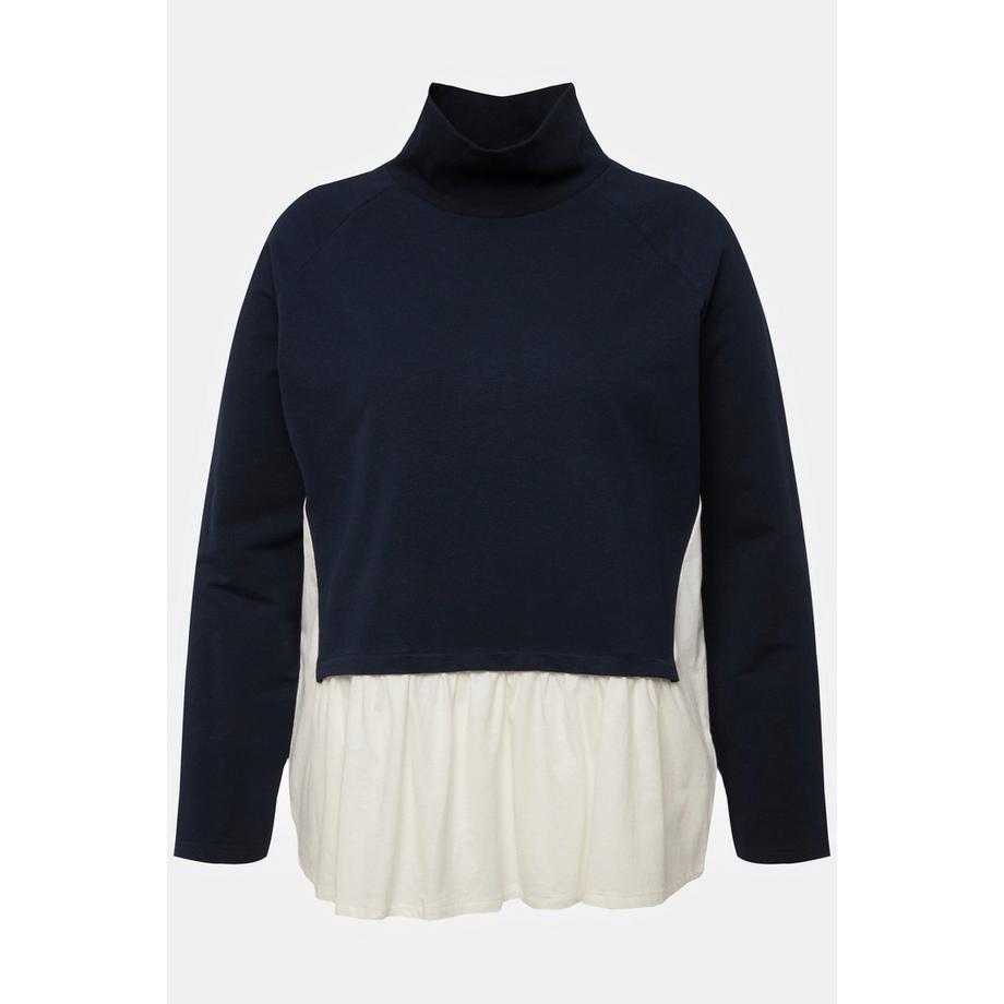 Ulla Popken Sweat-shirt Effet Superposé Col Montant Manches Longues Coton Bio  