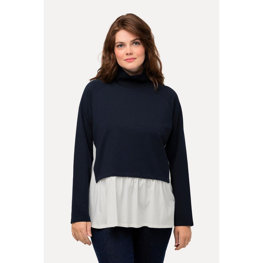 Ulla Popken Sweat-shirt Effet Superposé Col Montant Manches Longues Coton Bio  