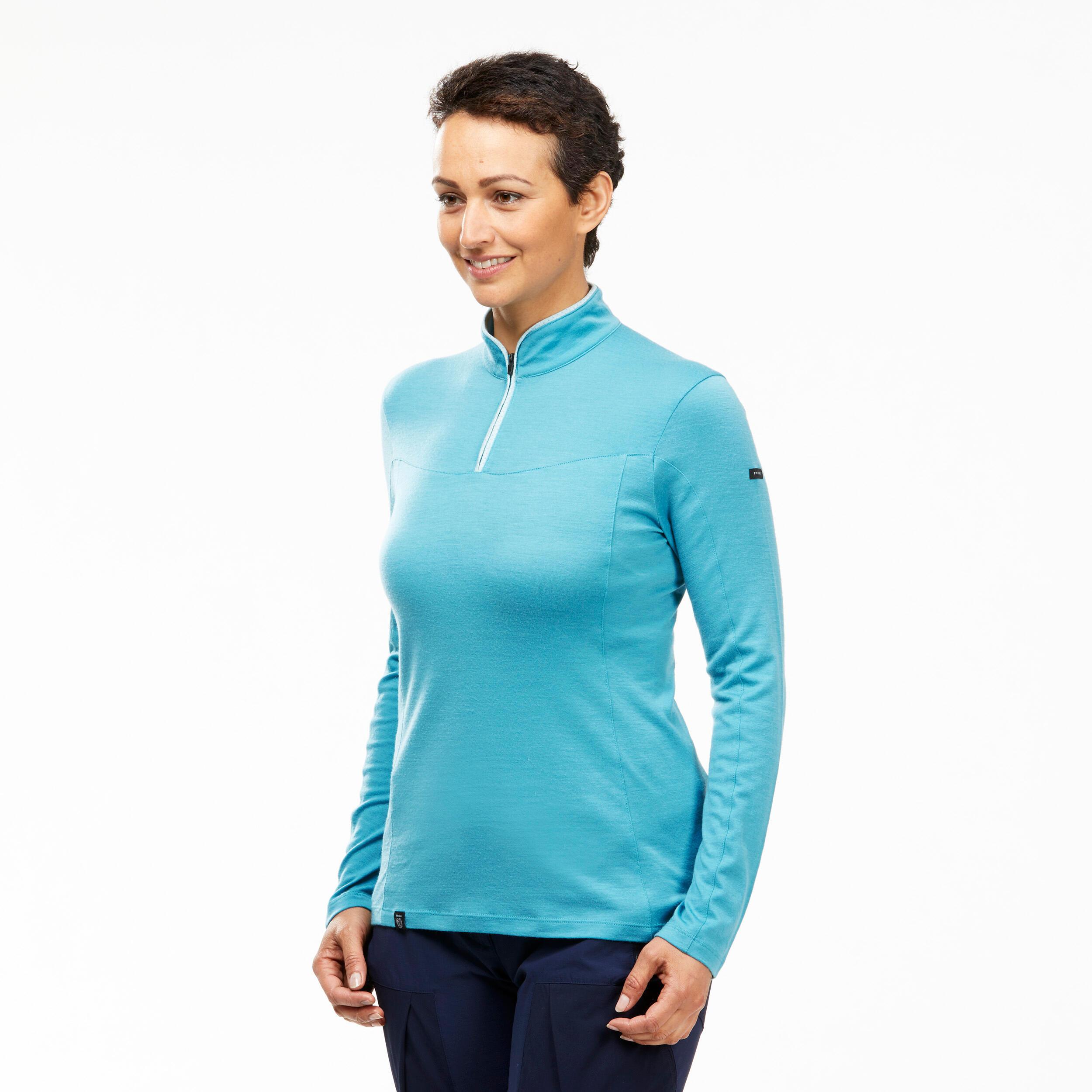 Image of Langarmshirt - Trek 500 Merino Damen Blau Bedruckt XS