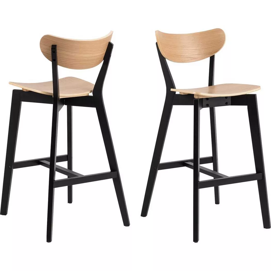 Roxby Bar Stool, Black and Oak Set of 2, none