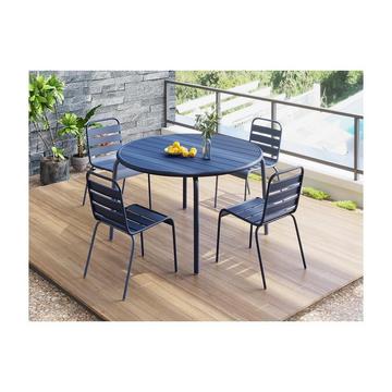 Sala da pranzo da giardino 1 tavolo + 4 sedie impilabili in Metallo Blu notte MIRMANDE
