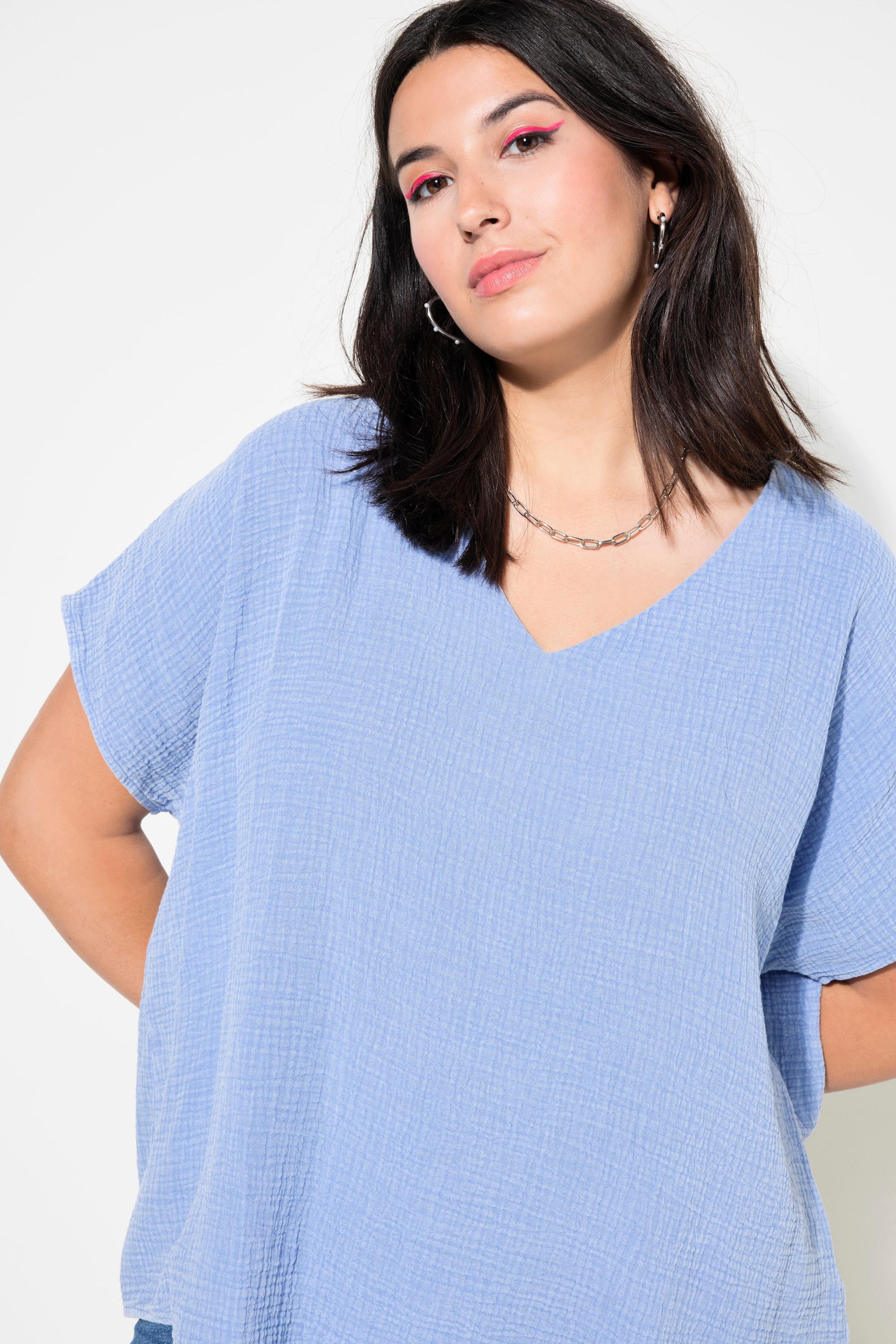 Studio Untold  Blusenshirt, oversized, Musselin, V-Ausschnitt 