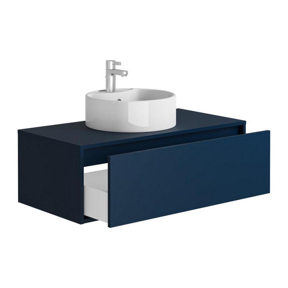 Vente-unique Meuble de salle de bain suspendu coloris bleu nuit avec simple vasque ronde - 94 cm - TEANA II  