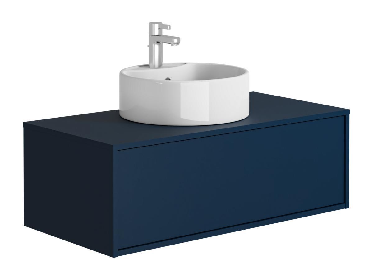 Vente-unique Mobile per bagno sospeso colore con lavabo singolo tondo 94 cm  Blu notte - TEANA II  