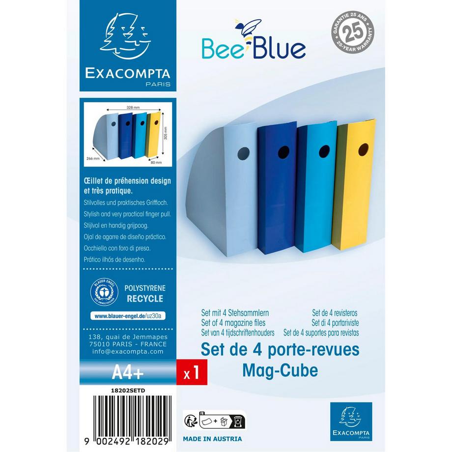 Exacompta Set de 4 porte-revues Mag-Cube Bee Blue  