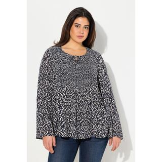 Ulla Popken  Blusa a punto smock con scollo a girocollo e maniche lunghe e svasate 