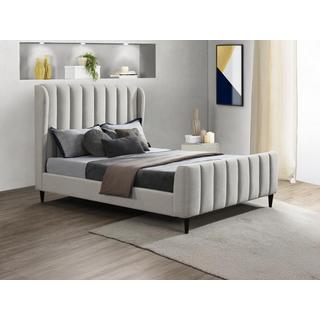 Vente-unique Bett - 180 x 200 cm - Stoff mit vertikalen Ziernähten - Hellgrau - CASAGOTI  