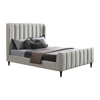 Vente-unique Bett - 180 x 200 cm - Stoff mit vertikalen Ziernähten - Hellgrau - CASAGOTI  