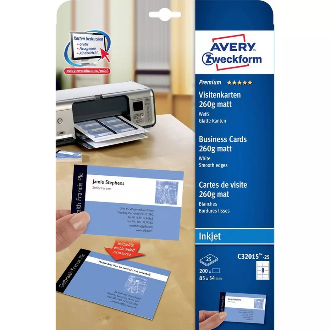 AVERY Zweckform Visitenkarten 260 g/m² matt weiß