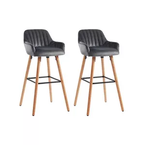 Barhocker 2erSet Samt Metall in Holzoptik ELEANA