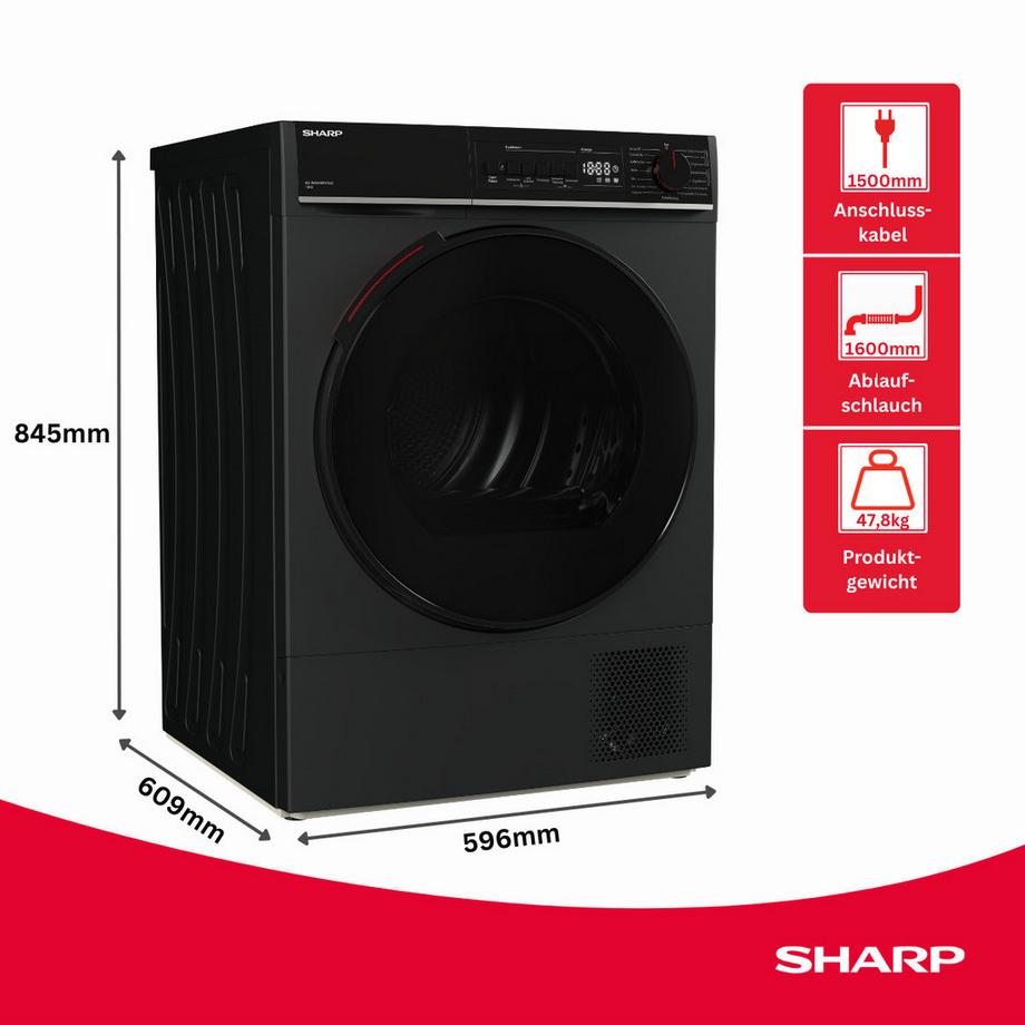 SHARP Sèche-linge 10kg, KD-WNHB0S9GAC, gris espresso  