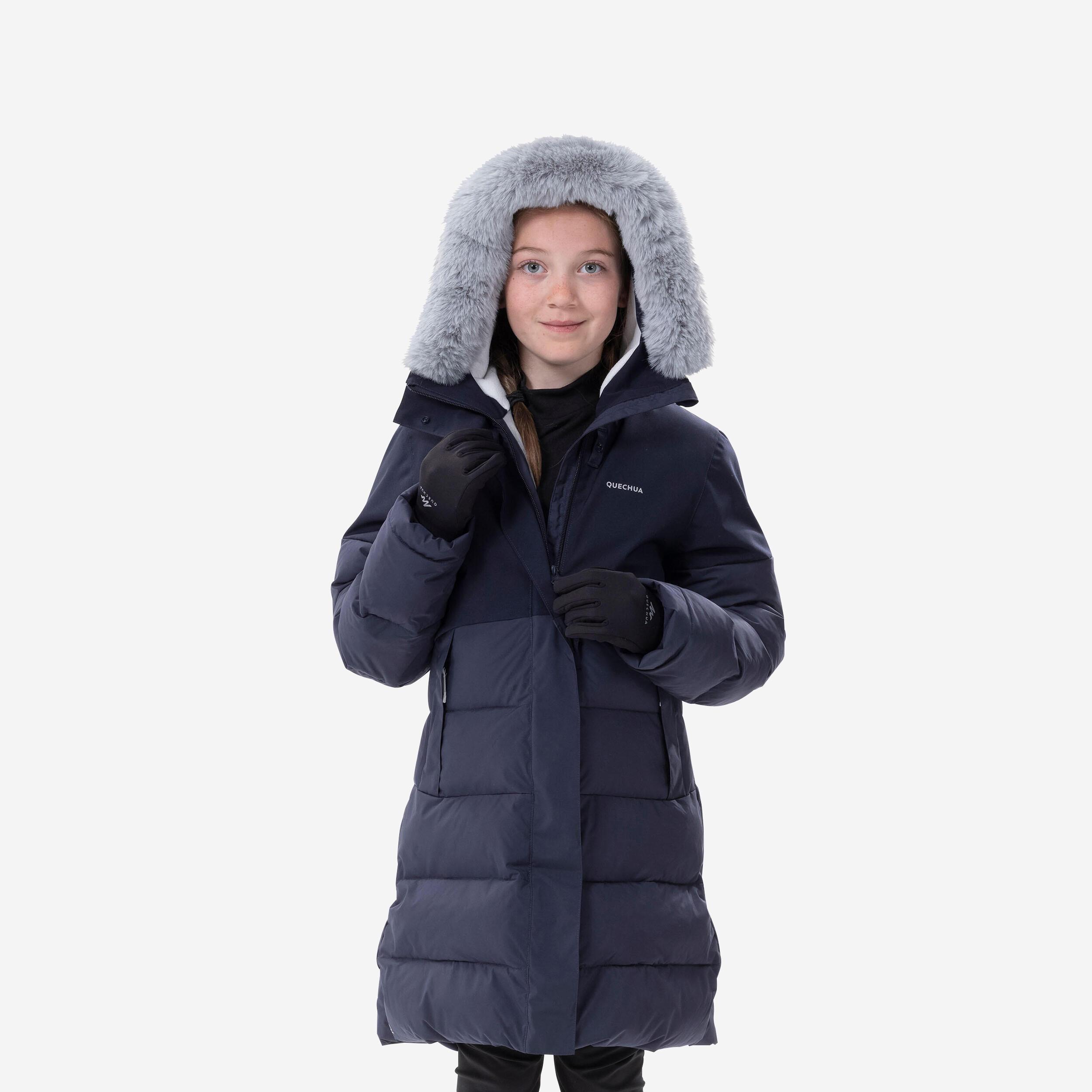 Image of Winterjacke Kinder Wattiert Wasserdicht Warm Bis -8°c Wandern - Sh500 Unisex Blau Bedruckt 141-148CM