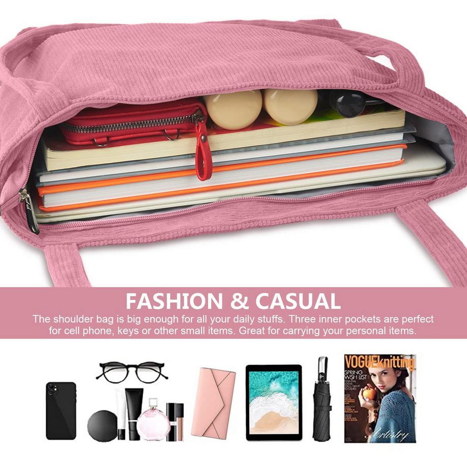 Only-bags.store Grosse Cord Shopper Umhängetasche mit Reissverschluss  