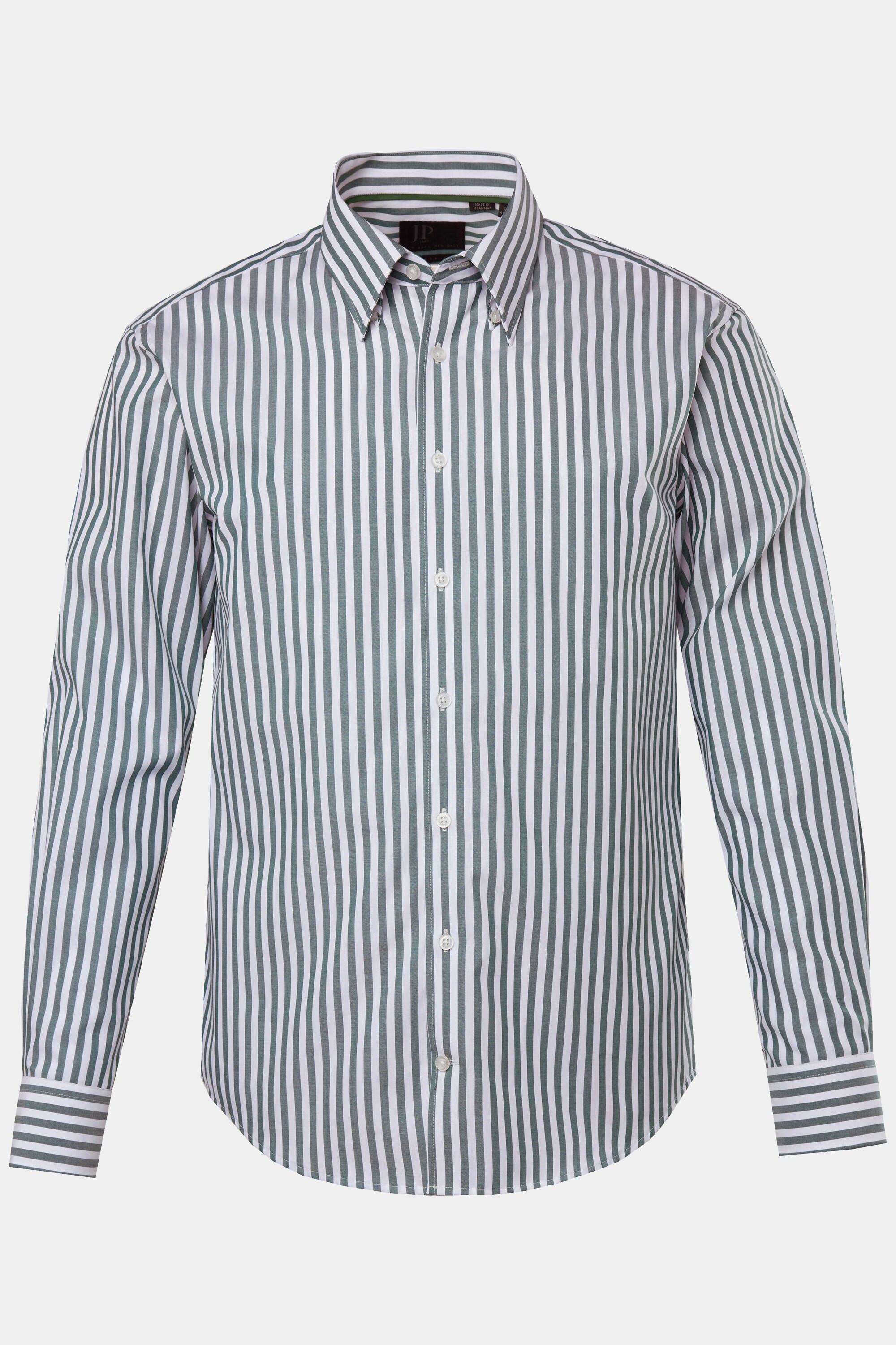 JP1880  Camicia da ufficio con righe, vestibilità moderna, finissaggio EasyCare, colletto button-down e maniche lunghe bottiglie verdi 