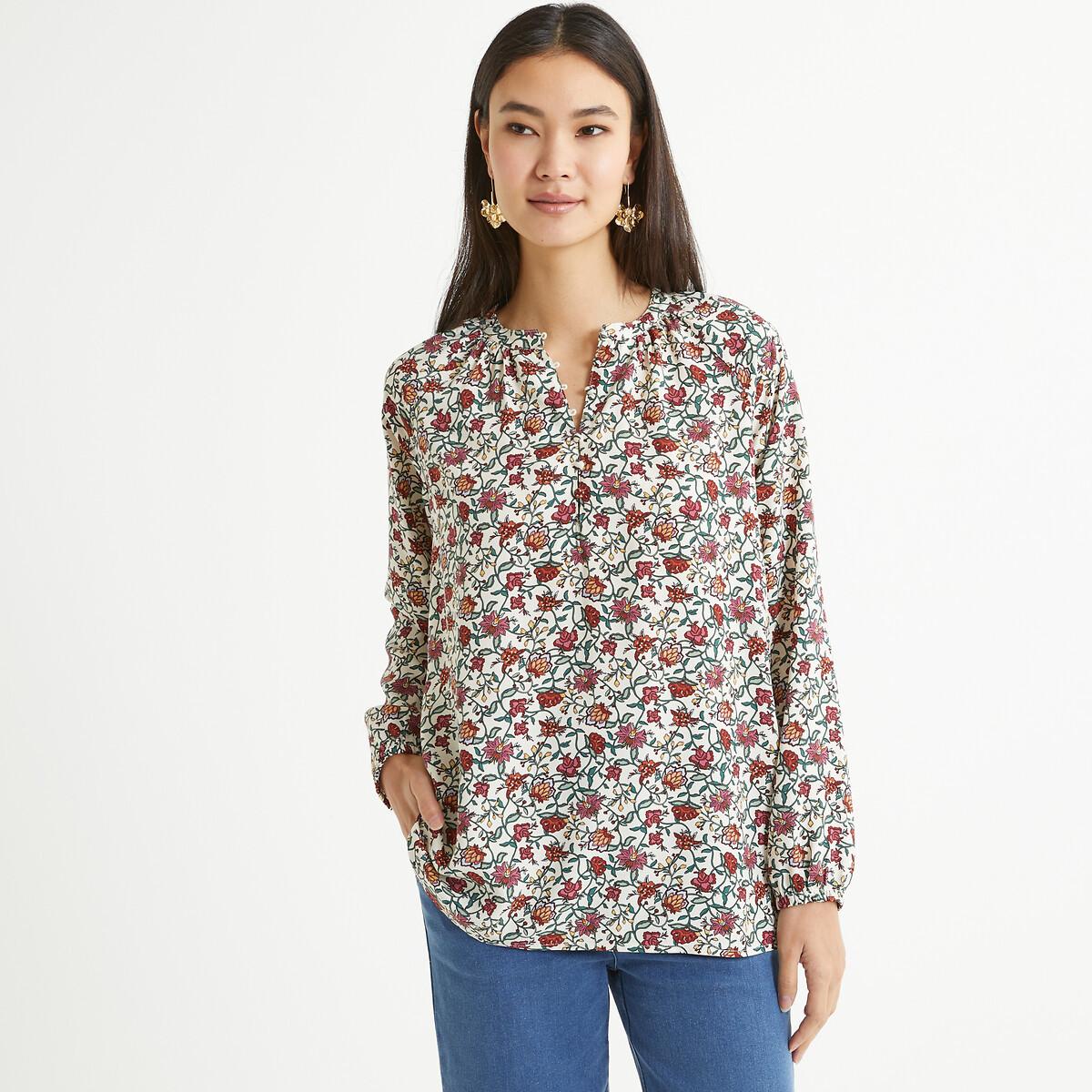 Image of Langärmelige Bluse Mit Blumenmuster & Rundem Ausschnitt Damen 44