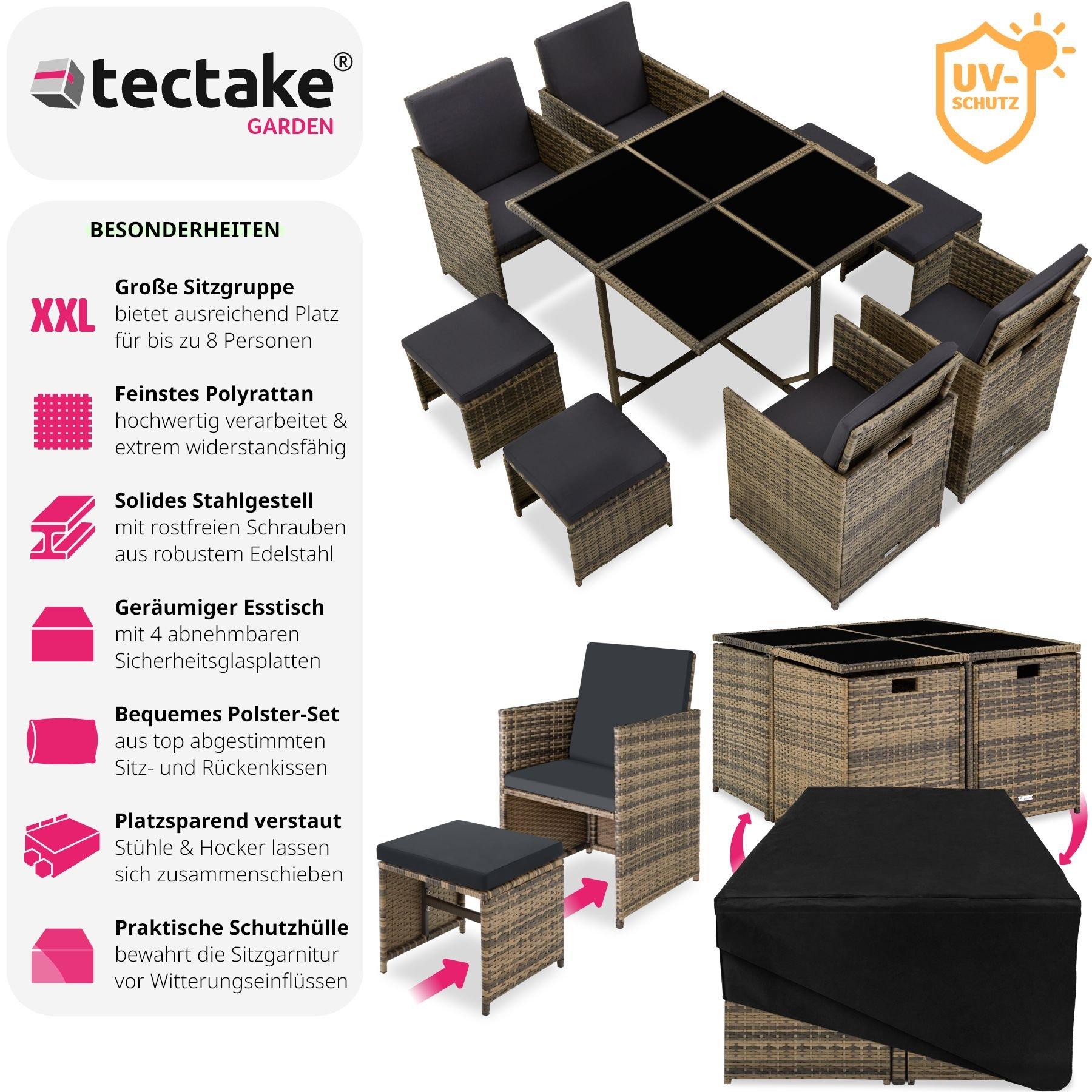 Tectake Set da giardino in rattan Bilbao, 4+4+1 con copertura protettiva  