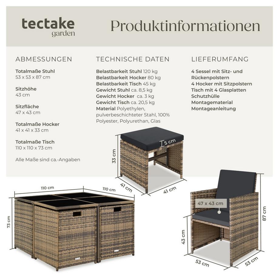 Tectake Rattan Sitzgruppe Bilbao für 4 bis 8 Personen widerstandsfähig  