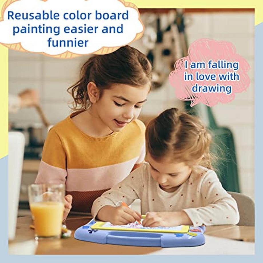 Activity-board  Zaubertafel mit Rückwand, Magnetische Zeichentafel für Kinder, Skizzenbrett, abwischbar, kreatives Spielzeug mit 2 Stempeln für Geburtstagsgeschenke für Kinder (blau) 