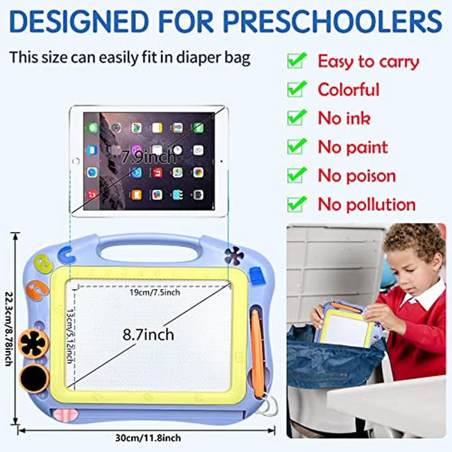 Activity-board  Zaubertafel mit Rückwand, Magnetische Zeichentafel für Kinder, Skizzenbrett, abwischbar, kreatives Spielzeug mit 2 Stempeln für Geburtstagsgeschenke für Kinder (blau) 
