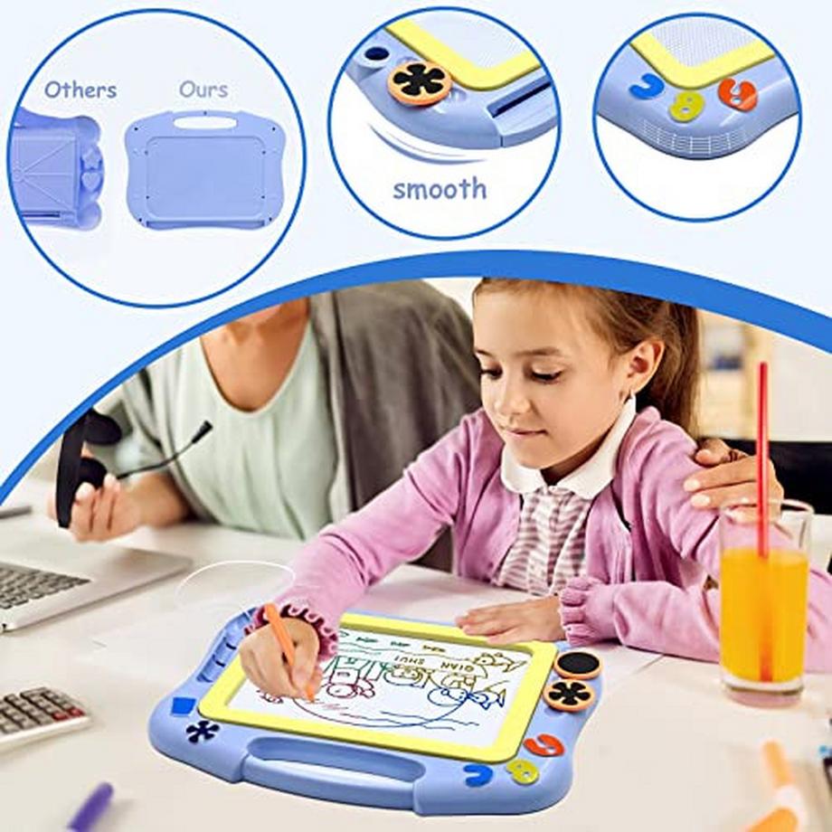 Activity-board  Zaubertafel mit Rückwand, Magnetische Zeichentafel für Kinder, Skizzenbrett, abwischbar, kreatives Spielzeug mit 2 Stempeln für Geburtstagsgeschenke für Kinder (blau) 
