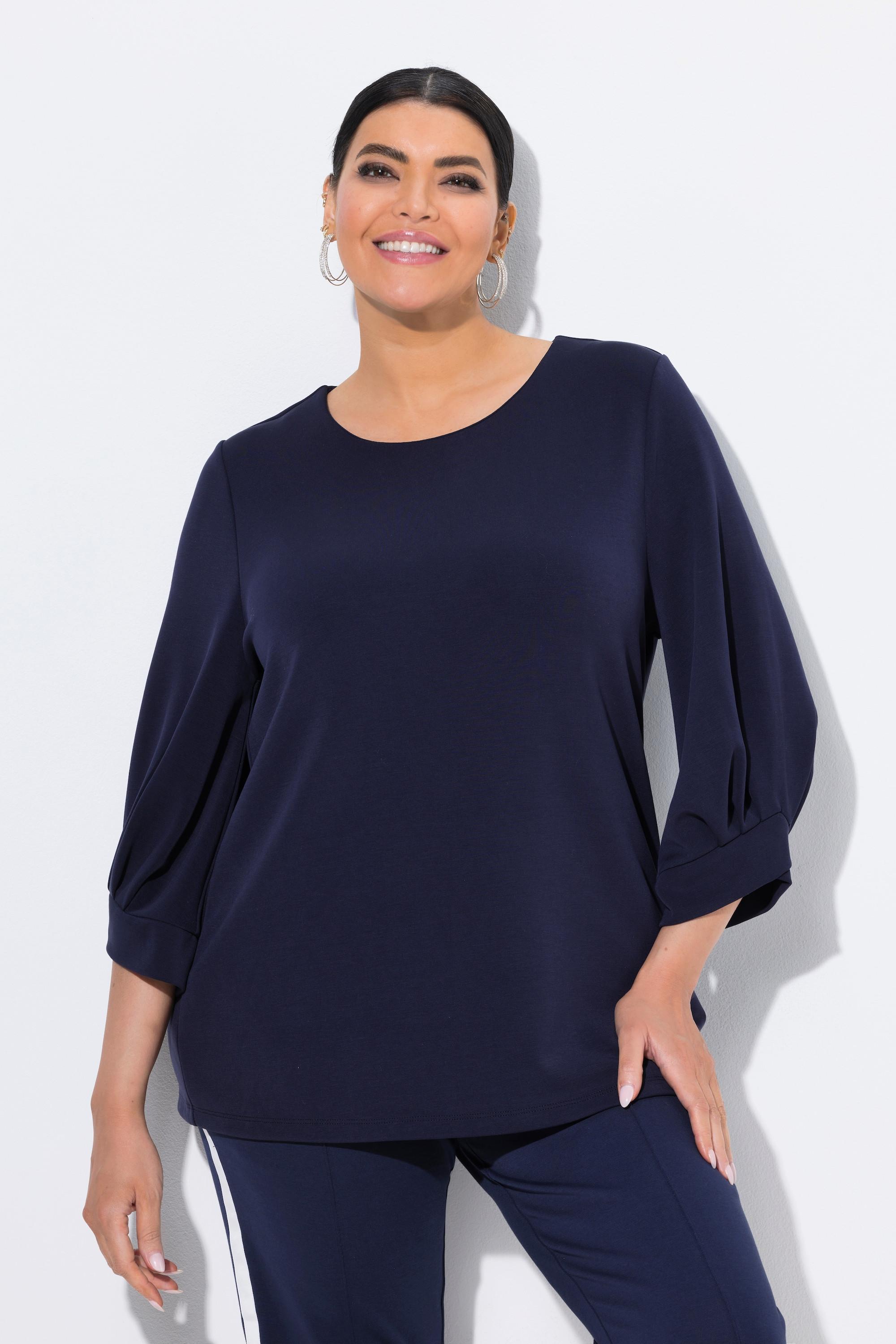 Ulla Popken Sweatshirt Zierfalten Rundhals 3/4-Ballonärmel  