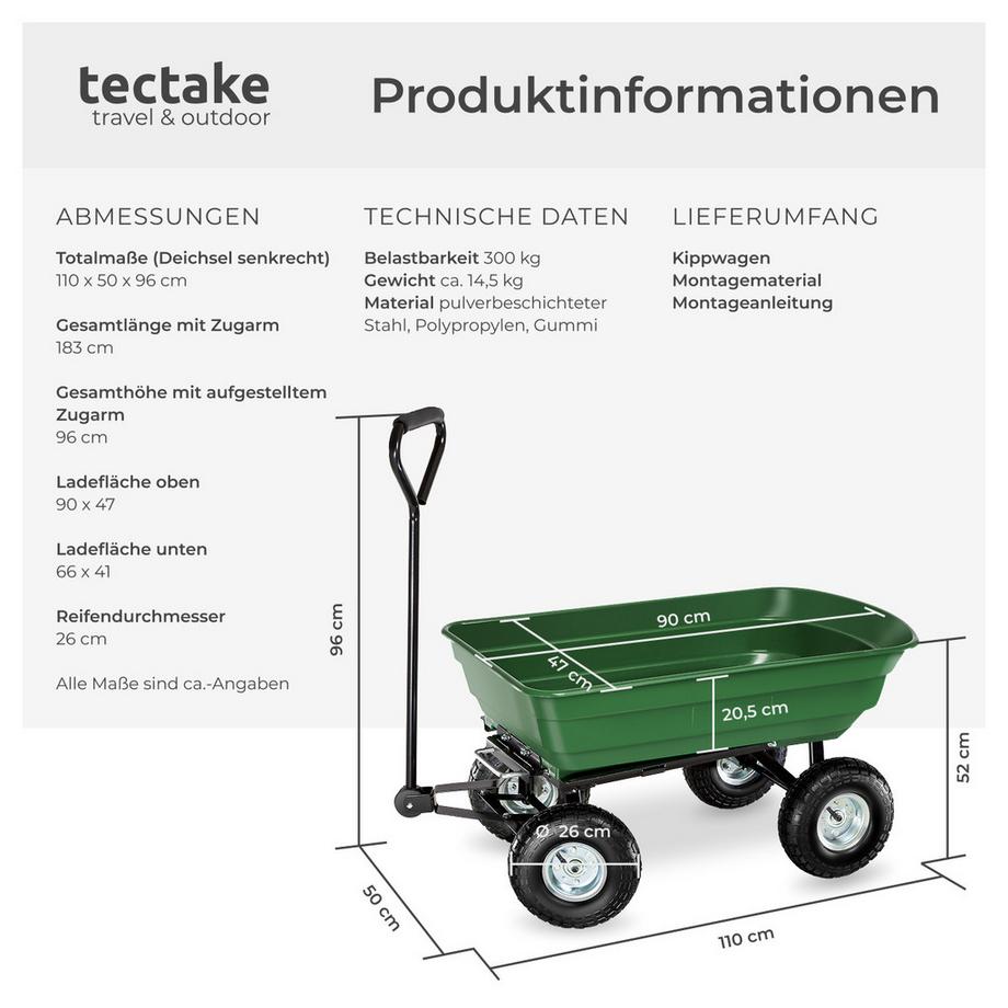 Tectake  Chariot de jardin et de transport  inclinable 