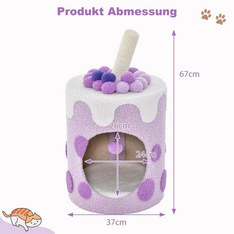 B2X  Arbre à chat, griffoir en forme de thé au lait avec poteaux en sisal et jouet boule pendant 